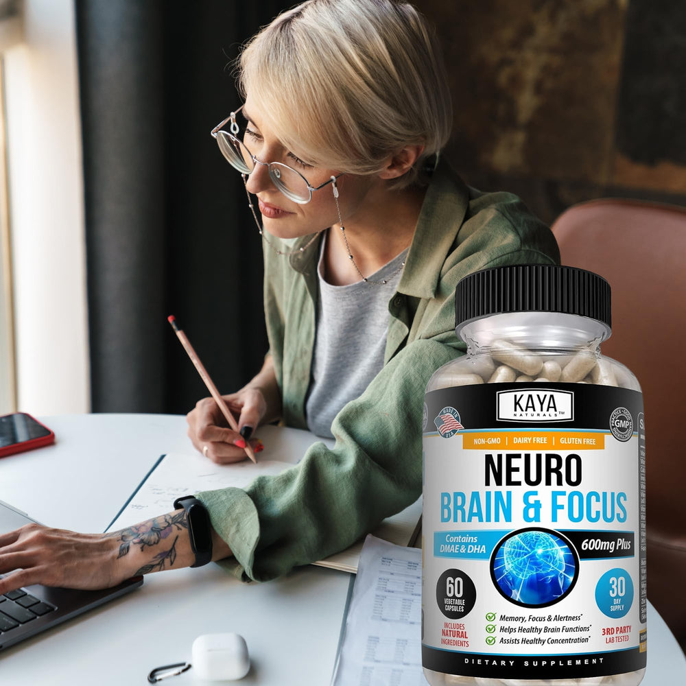 Kaya Naturals Neuro Brain supplement scene promotes learning and concentration.