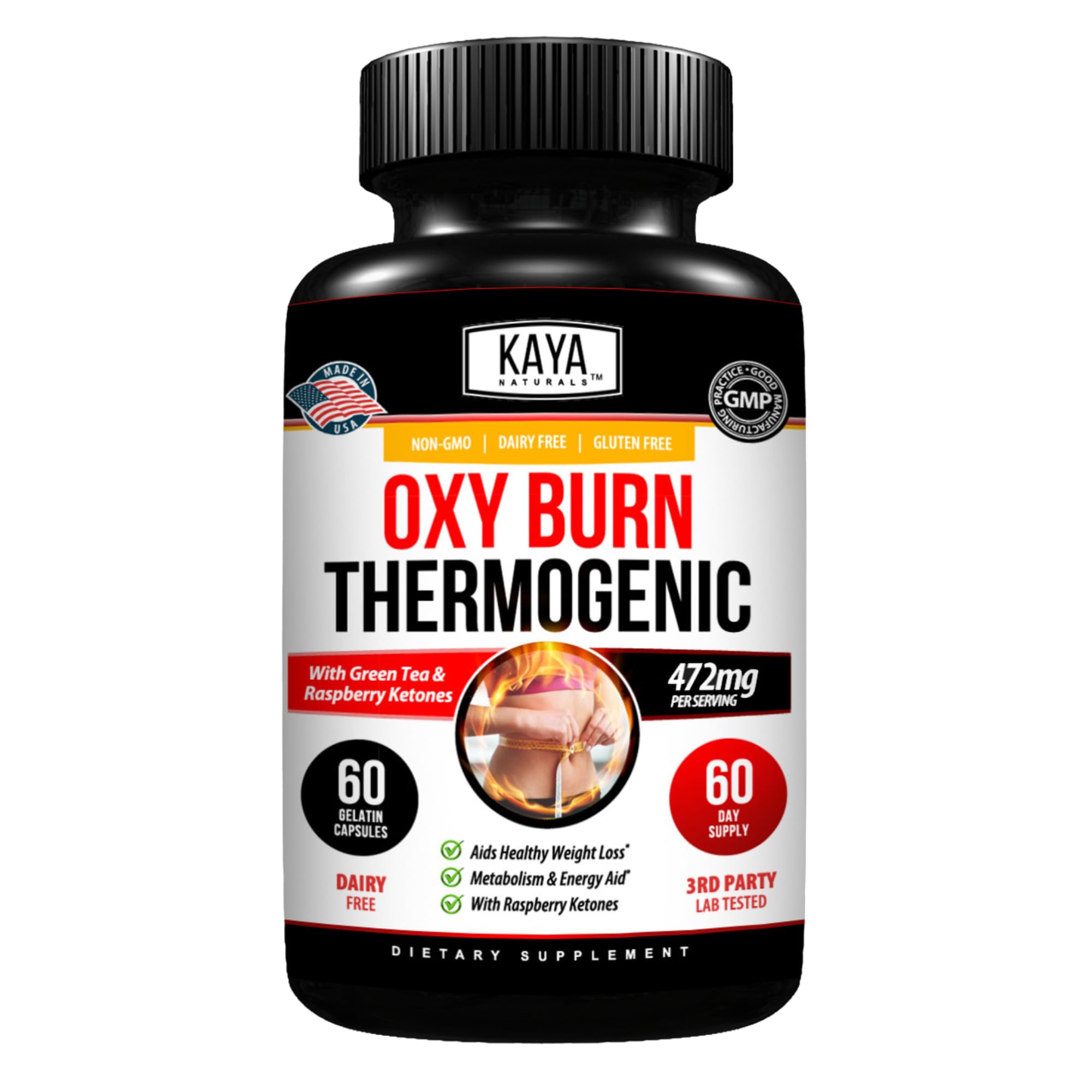 Kaya Naturals Oxy Burn bottle front view for energy support.