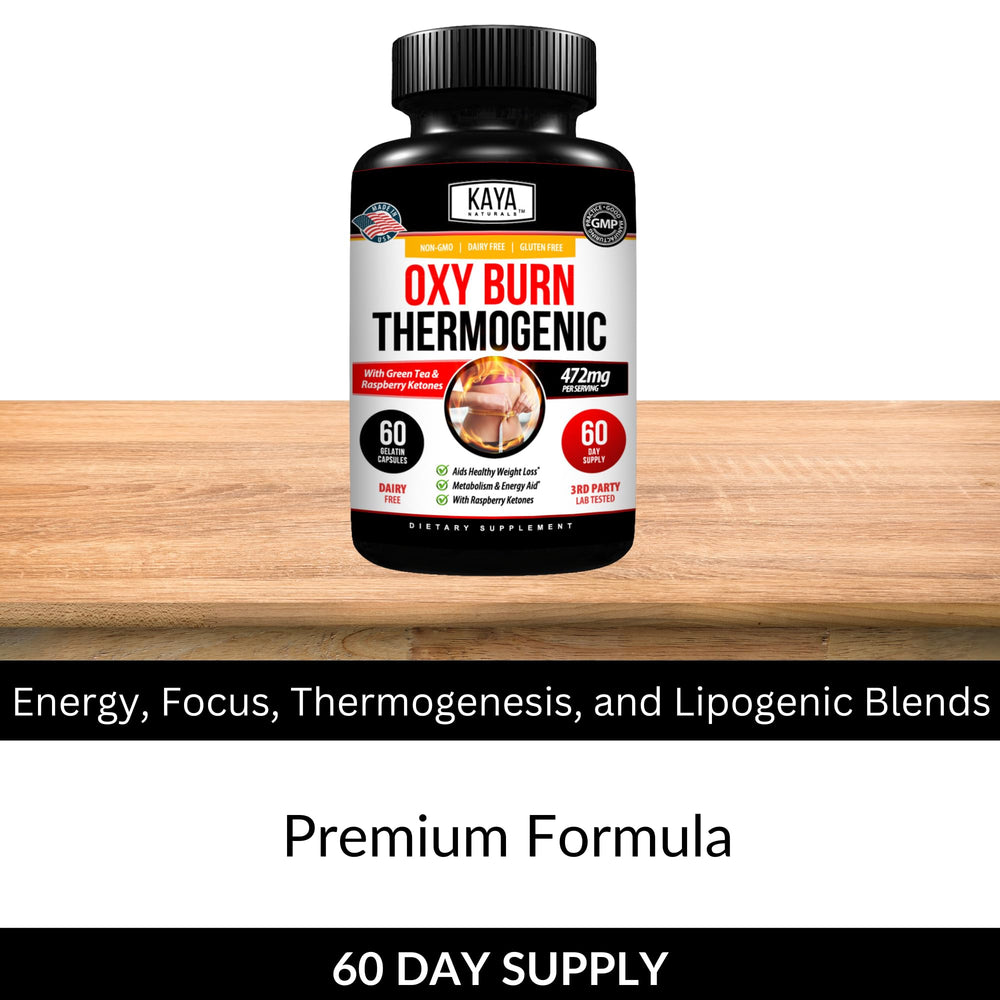 Kaya Naturals Oxy Burn at desk for daytime focus.