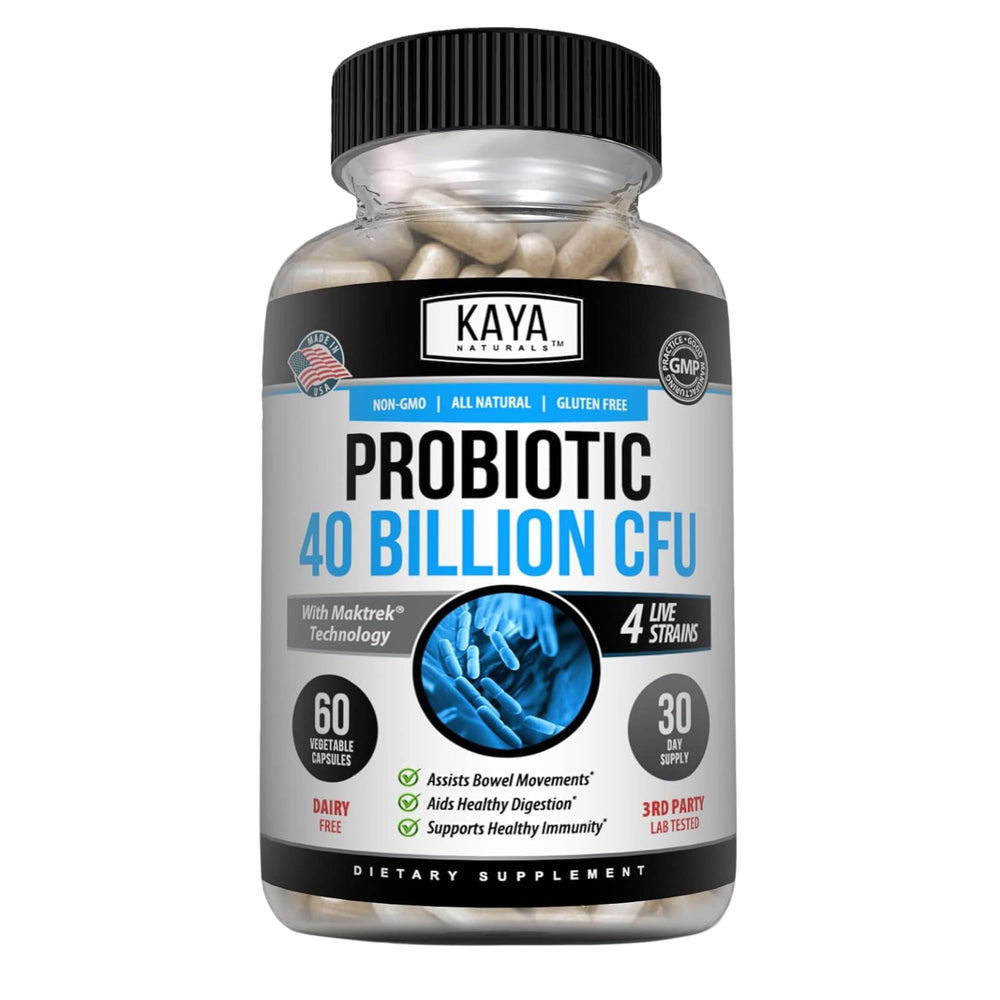 Kaya Naturals Probiotic 40B CFU bottle supports daily digestive balance.