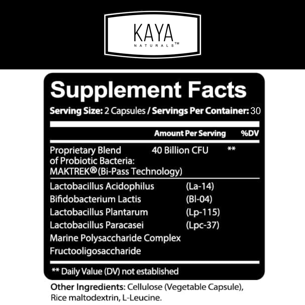 Kaya Naturals probiotic capsules close-up highlighting high potency.