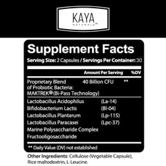 Kaya Naturals probiotic capsules close-up highlighting high potency.