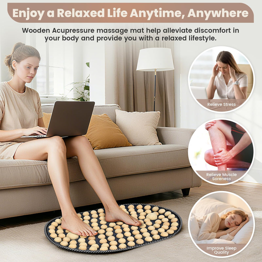 KEAJVXT acupressure mat large wooden beads detail for deeper reflex point stimulation.