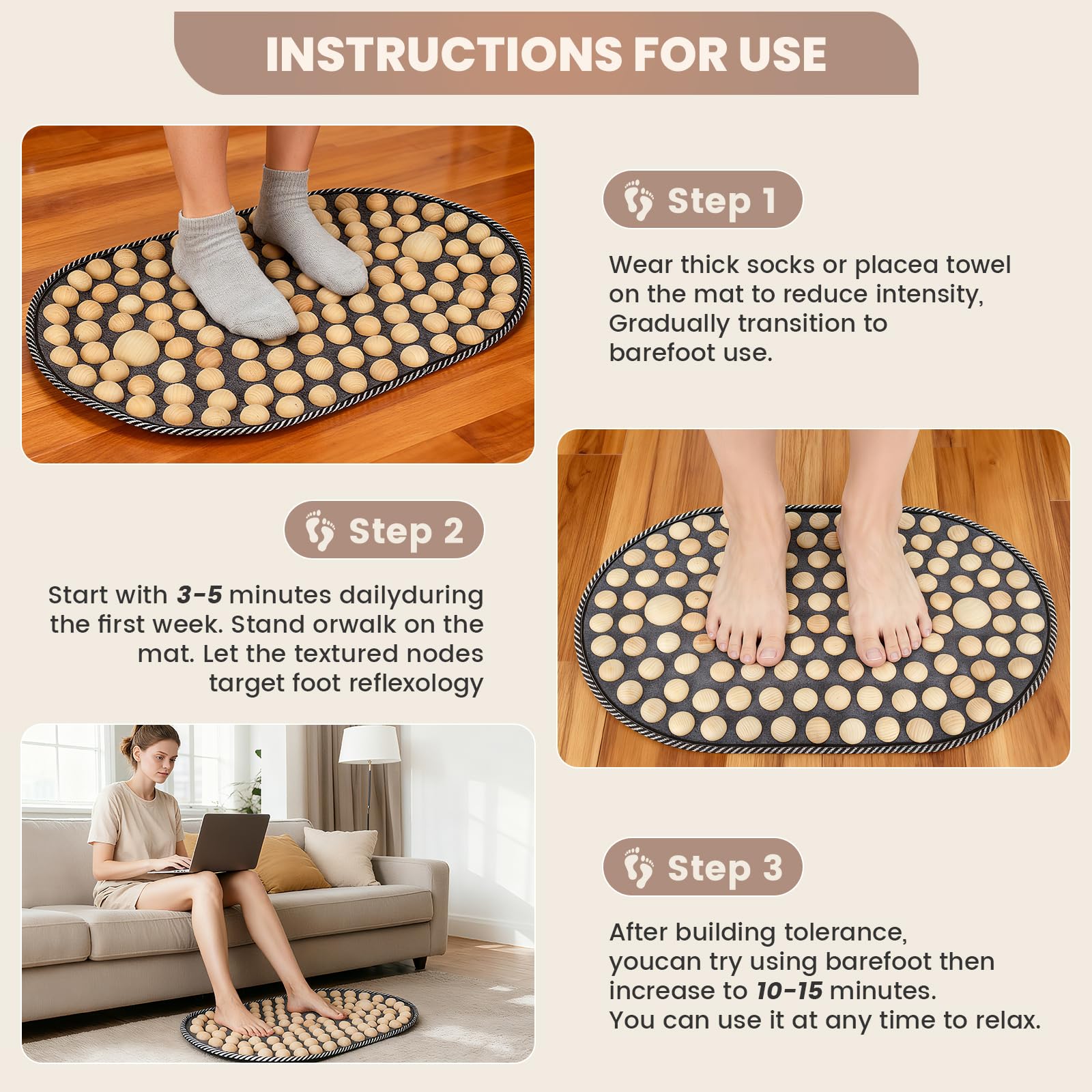 KEAJVXT acupressure mat soft fabric base for comfortable foot massage sessions.