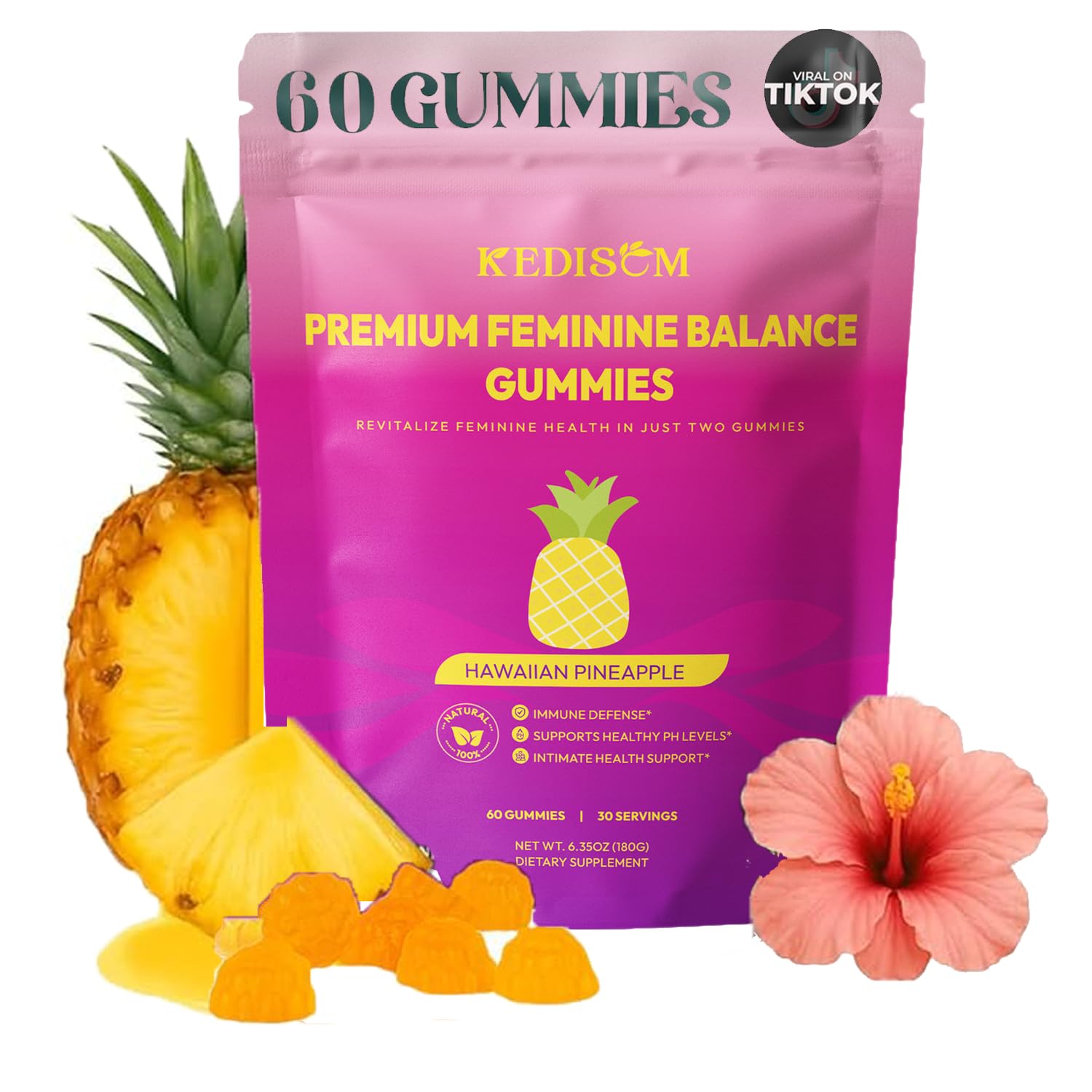 KEDISOM Premium Feminine Balance Gummies bottle shown for daily wellness support