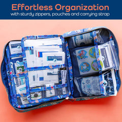 KEEP>GOING durable, stain- and water-resistant case protects supplies.