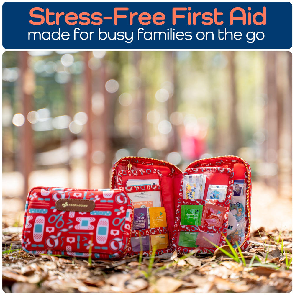 KEEP>GOING first aid guide inside the kit helps families navigate common situations.