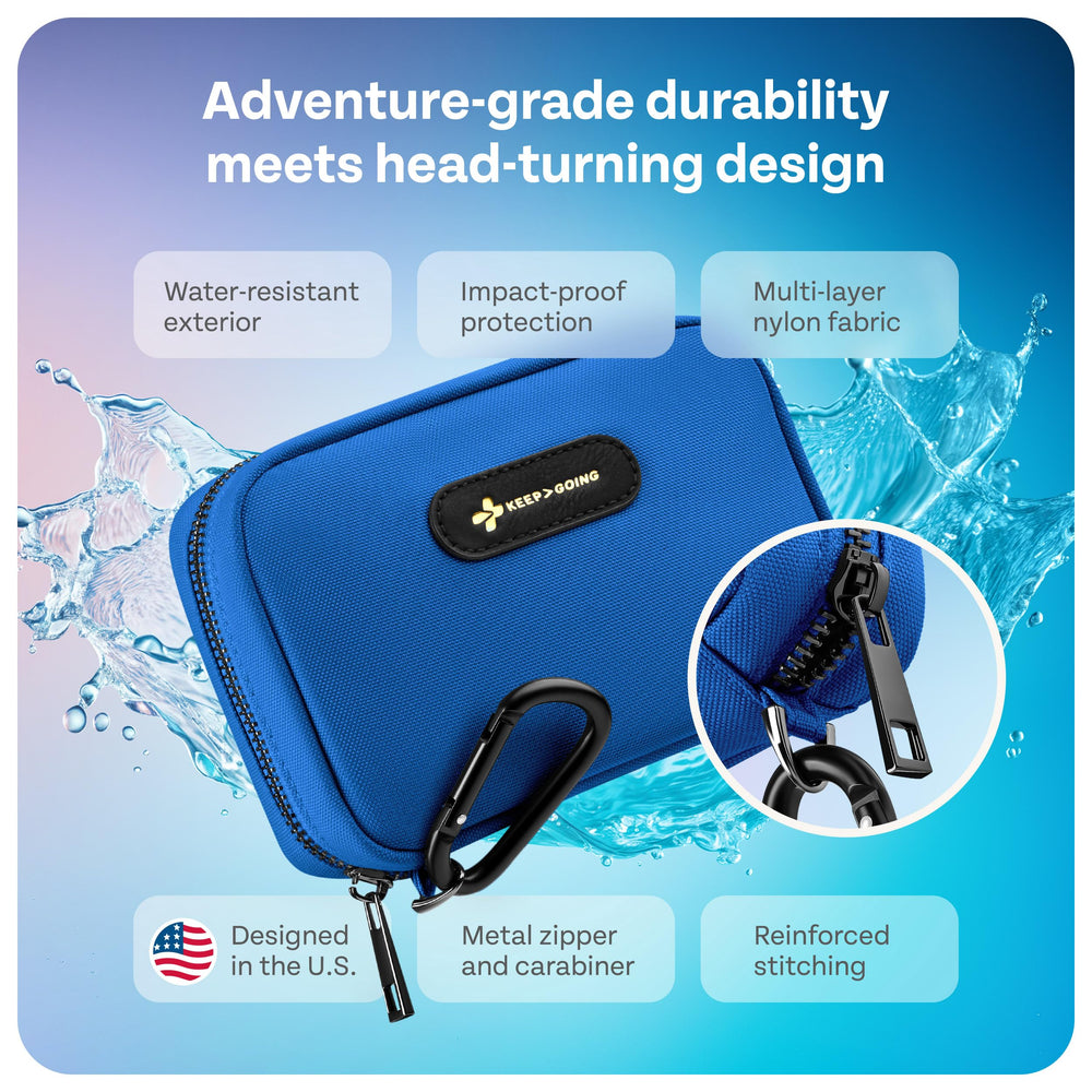 KEEP>GOING first aid kit TSA-approved for travel and quick access.