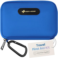 KEEP>GOING travel first aid kit in a stylish case for home, car, or outdoors.