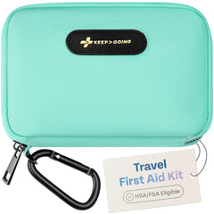 KeepGoing Travel First Aid Kit in a closed, organized case for on-the-go safety