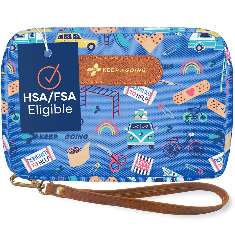 KEEP>GOING travel first aid kit in a compact case for on-the-go readiness