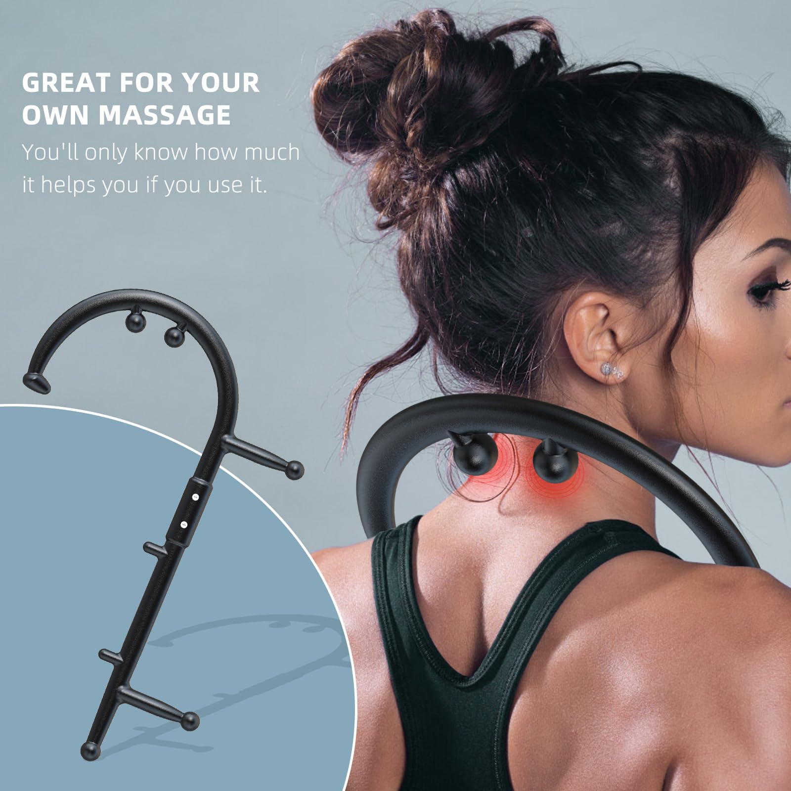 KEINE MARKE trigger-point massage tool reaches deep tissue points for focused self-massage.