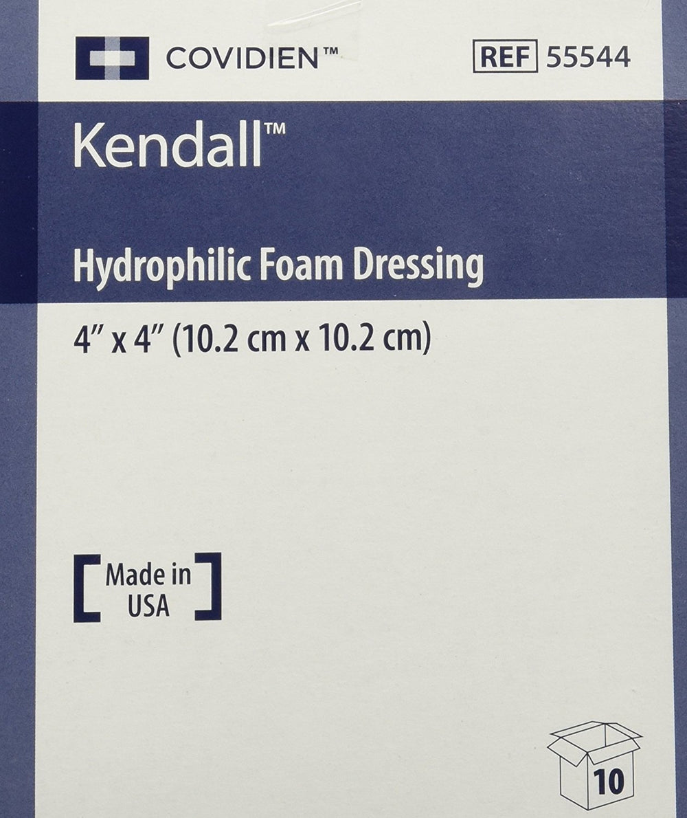 Kendall Copa hydrophilic foam dressing 4x4 inch for moderate to heavy drainage.