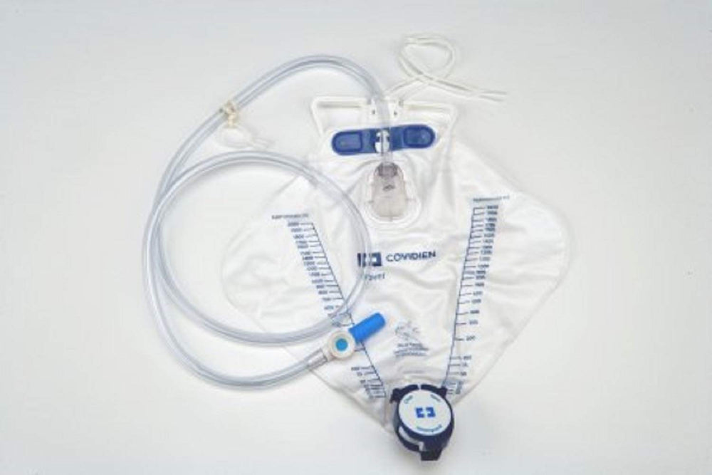 Kendall Curity bedside drainage bag KND6206 with large drip chamber for secure urine drainage
