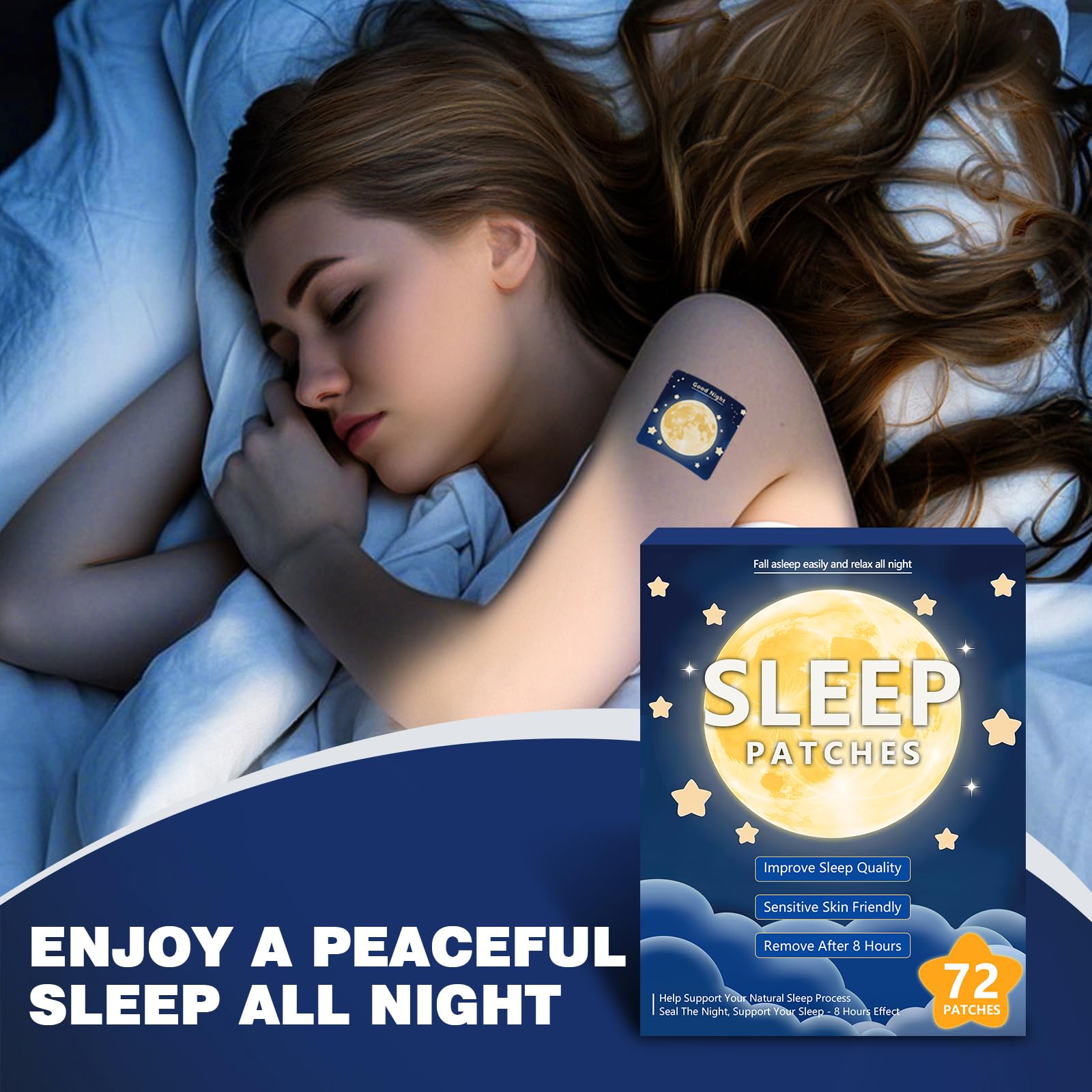 Kensem 72 Sleep Patch wrist-application for bedtime routine.