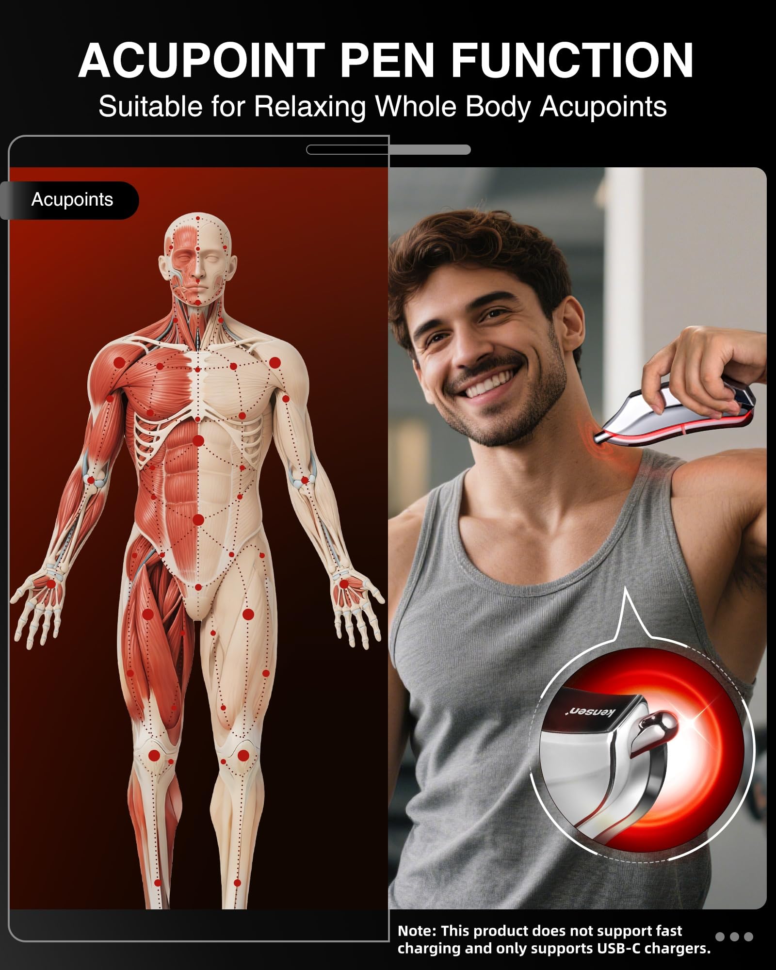 Kensen ergonomic grip massage tool fits the hand for precise control.