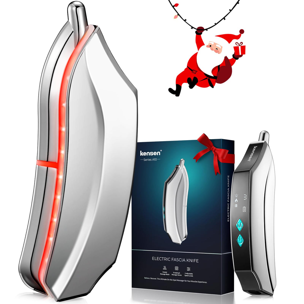 Kensen heated muscle scraper tool with ergonomic grip for deep tissue massage.
