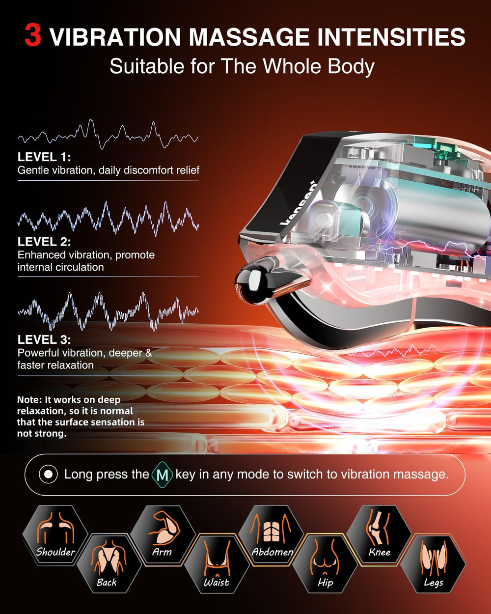 Kensen three vibration intensities let you tailor percussion massage.