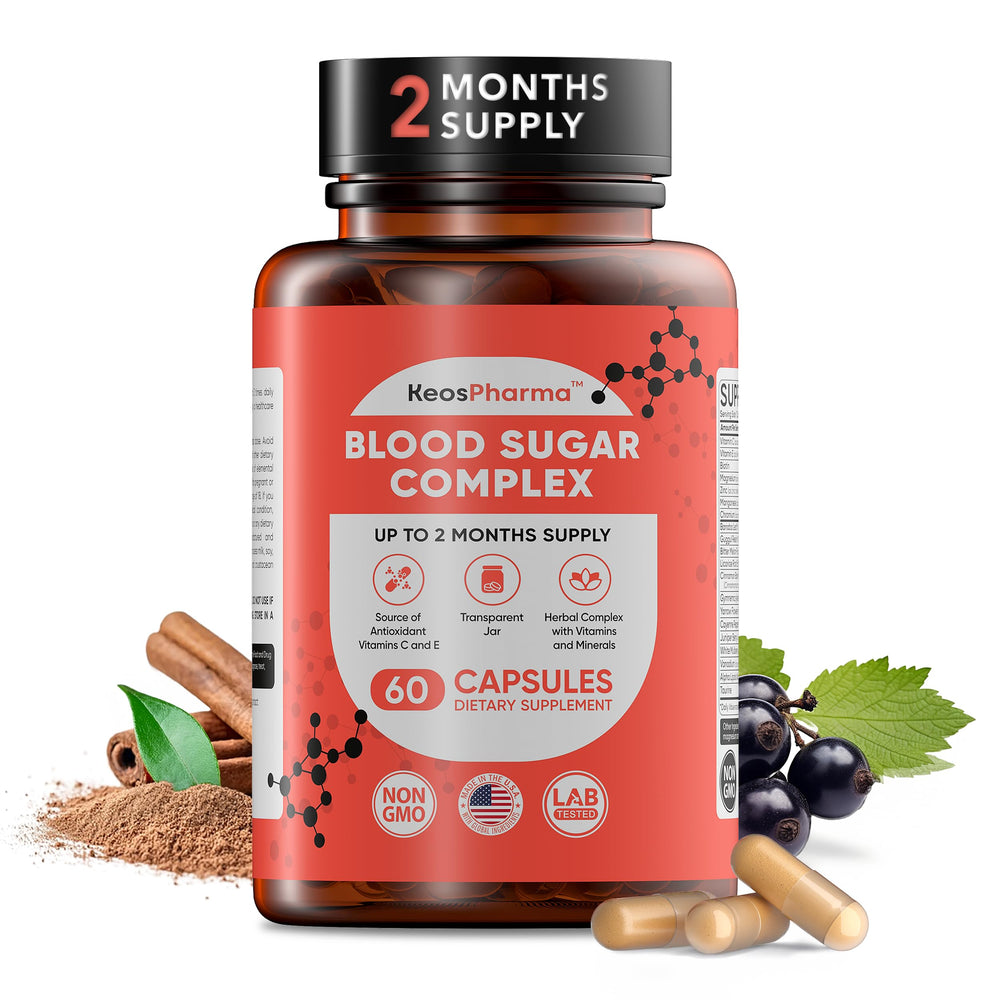 KeosPharma Blood Sugar Complex bottle ready for daily use, supporting overall vitality.