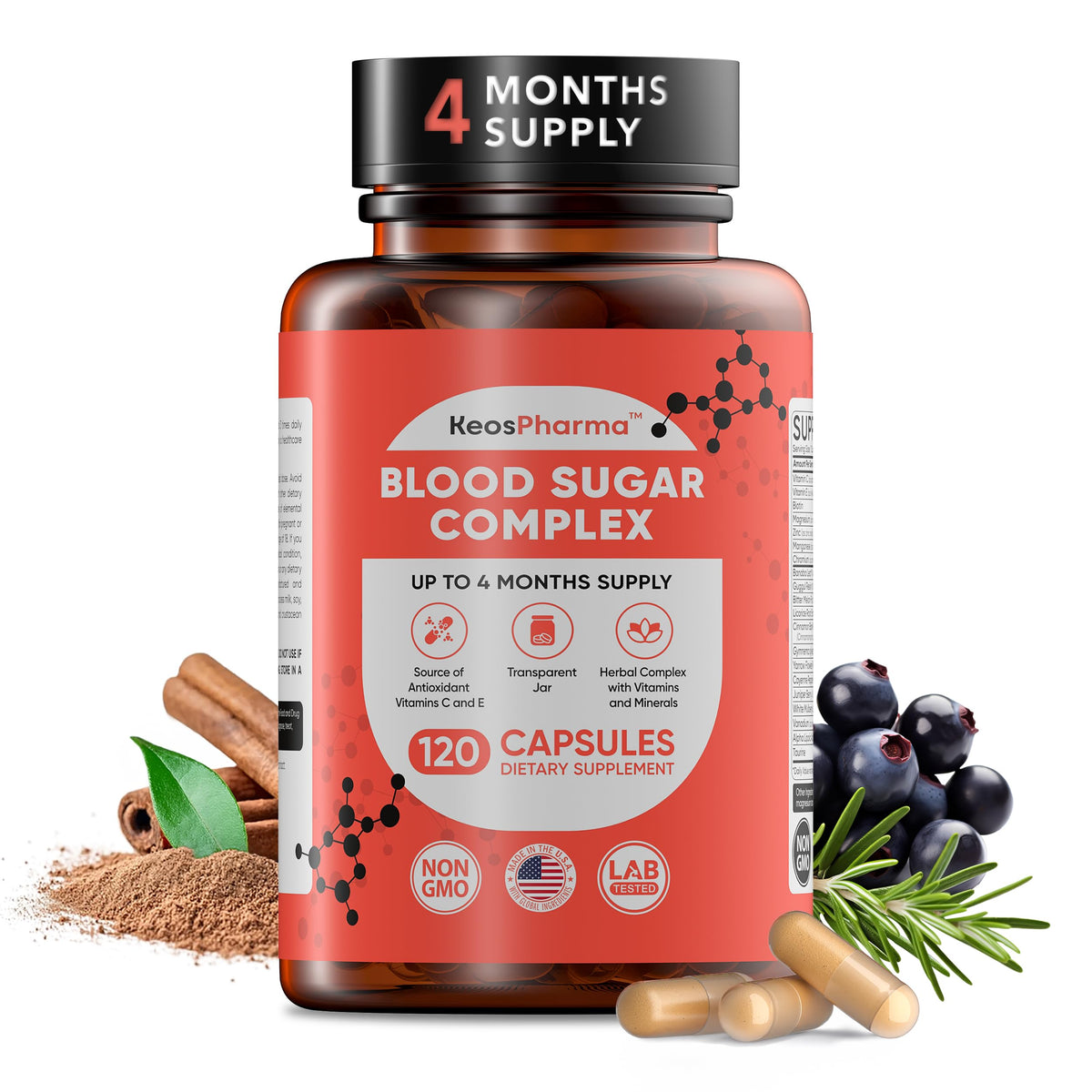 KeosPharma Blood Sugar Complex capsules close-up for daily wellness