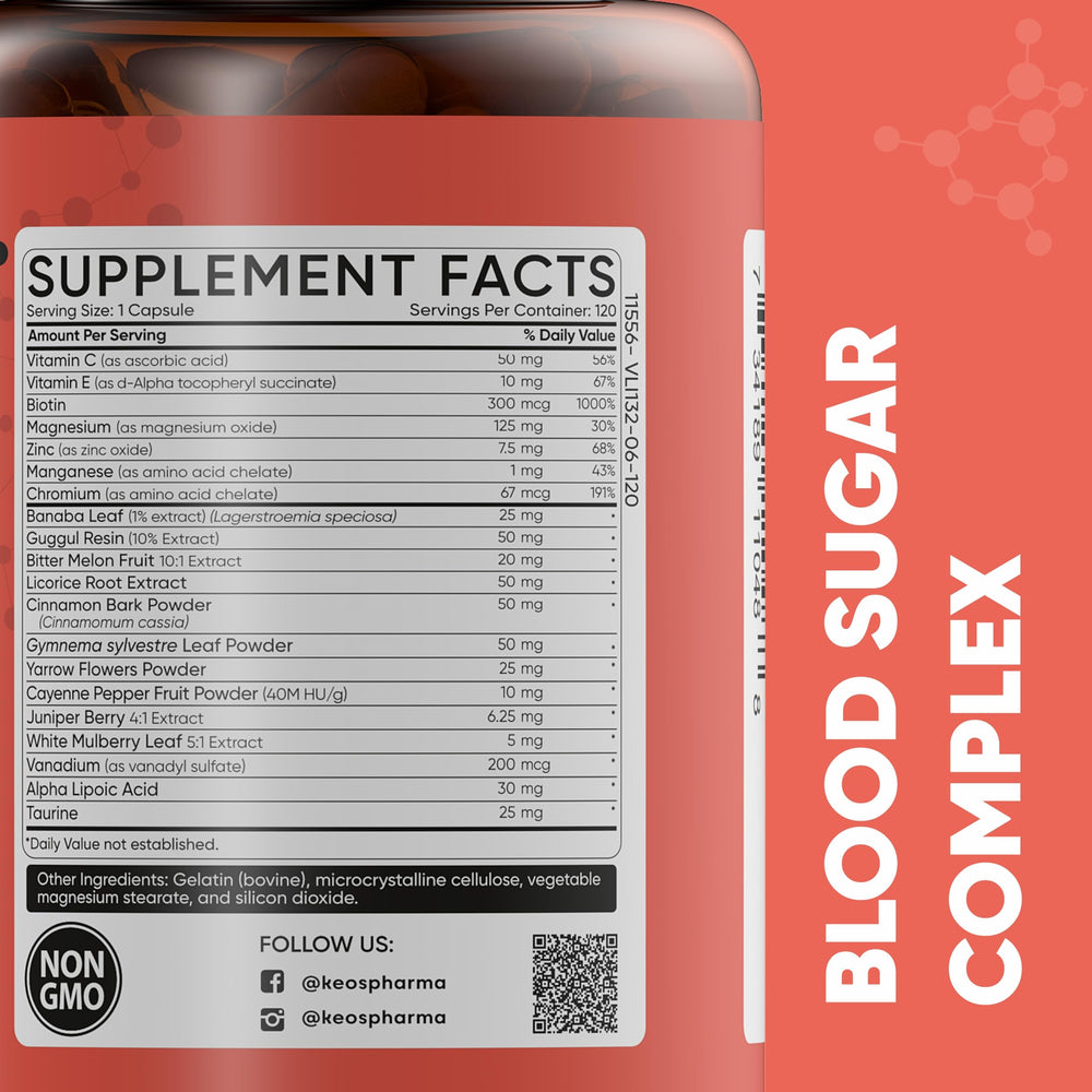 KeosPharma Blood Sugar Complex packaging on display for easy stocking