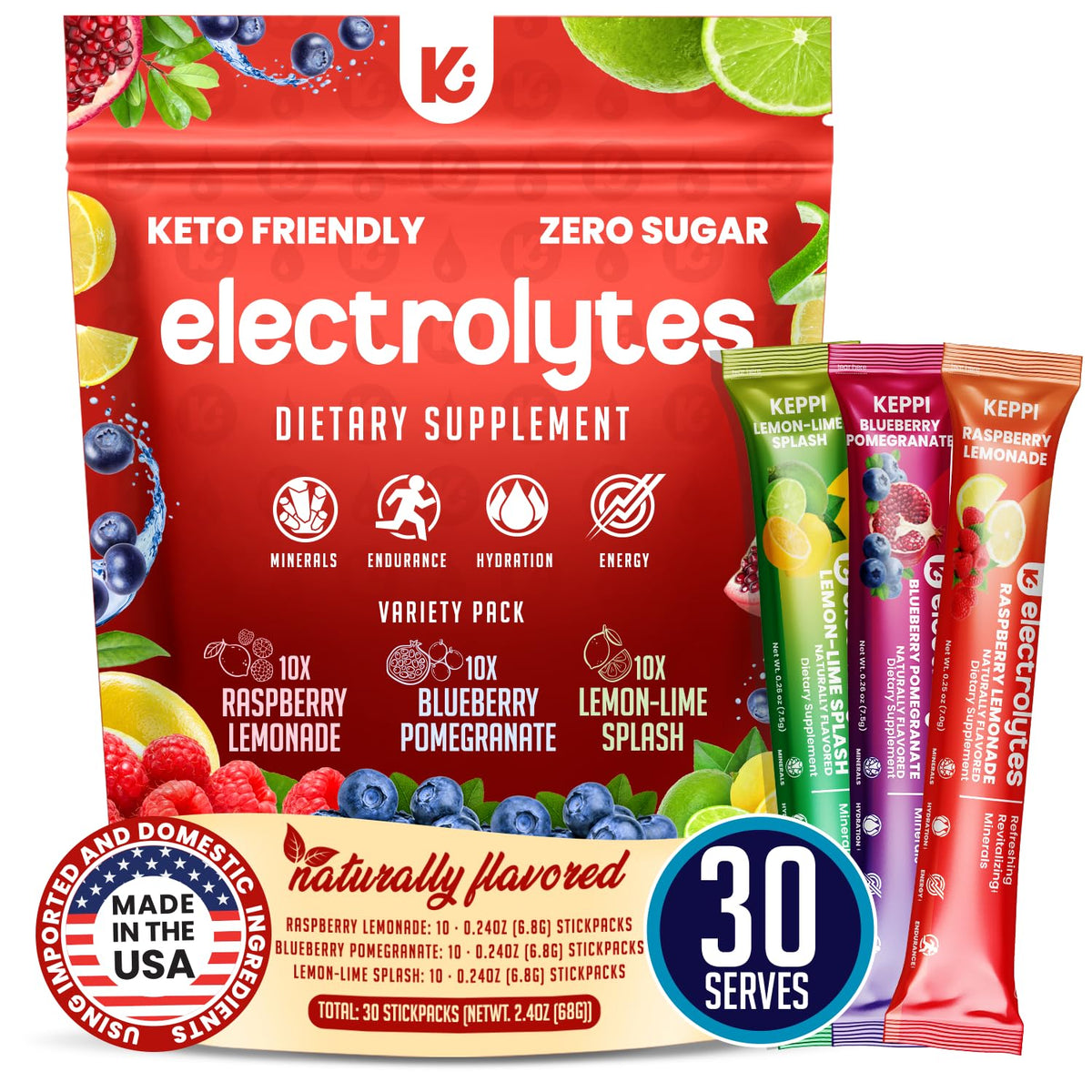 Keppi electrolytes pour packet delivers quick hydration with zero sugar after workouts.