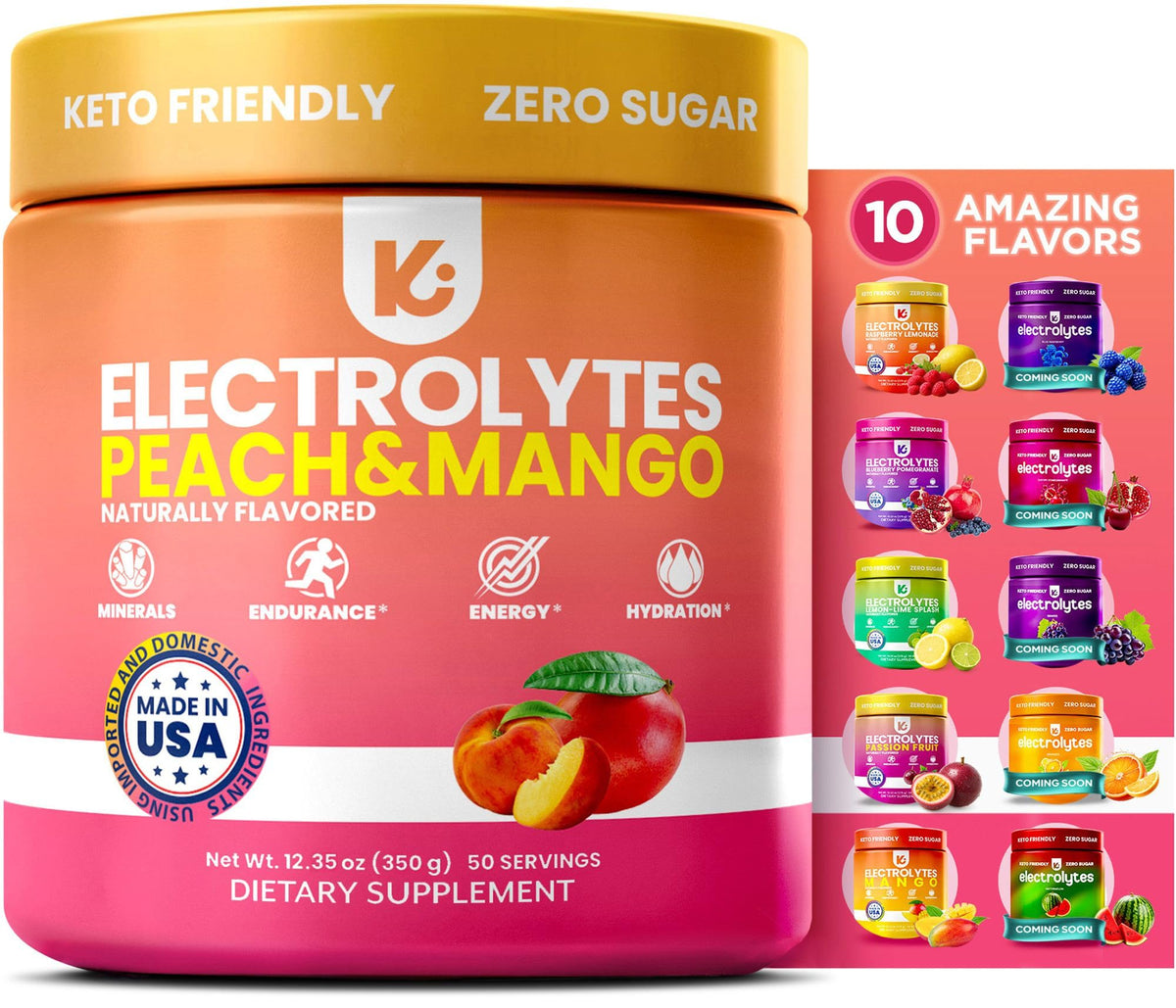 Keppi Electrolytes peach mango tub for sugar-free hydration on the go.
