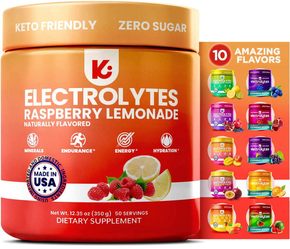 Keppi Raspberry Lemonade electrolytes tub close-up for on-the-go hydration during workouts.