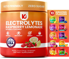 Keppi Raspberry Lemonade electrolytes tub close-up for on-the-go hydration during workouts.