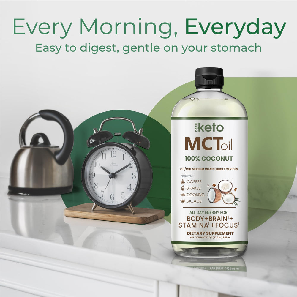 Keppi MCT Oil dressing-ready highlights seamless use in salads and dressings.