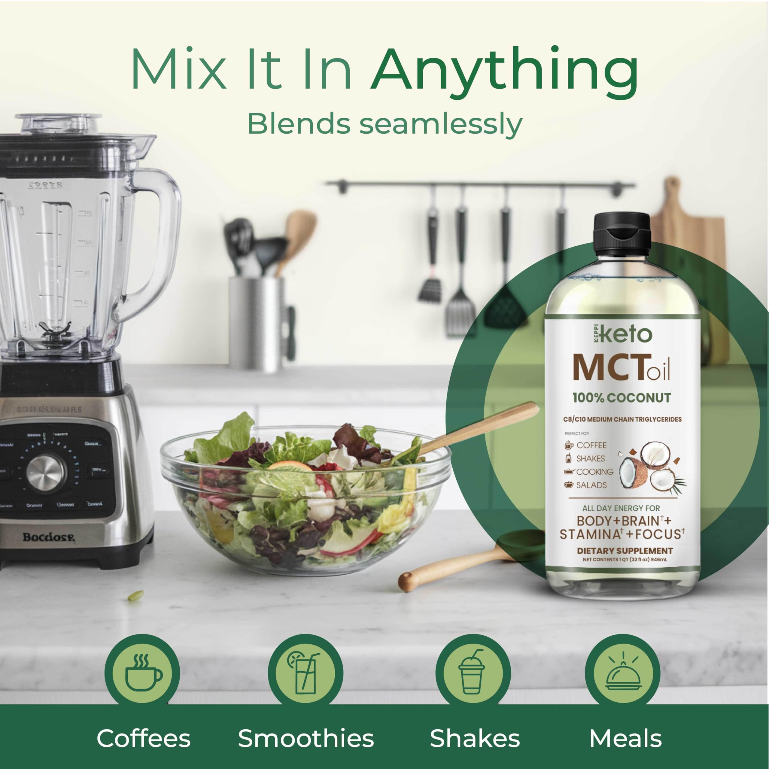 Keppi MCT Oil vegan-friendly bottle conveys certified keto and paleo compatibility.