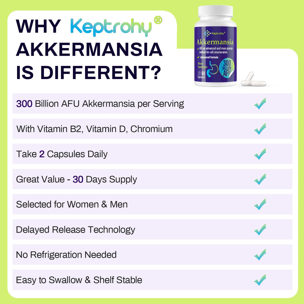 Close-up of Keptrohy Akkermansia capsules ready for daily use.