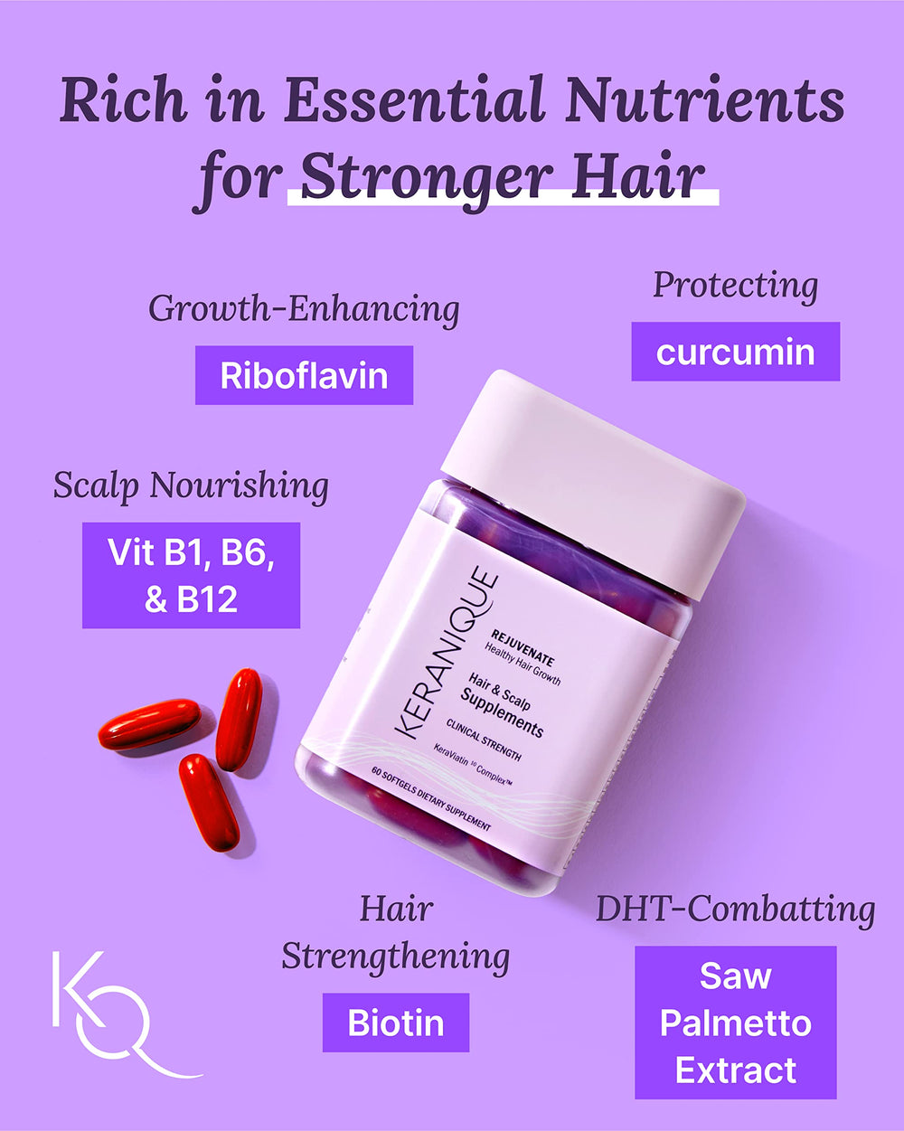 Keranique Hair & Scalp Supplements ingredients highlight Biotin for follicle support