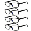 Kerecsen 4 Pack Reading Glasses – Spring Hinges, Lightweight Black Rectangular Readers
