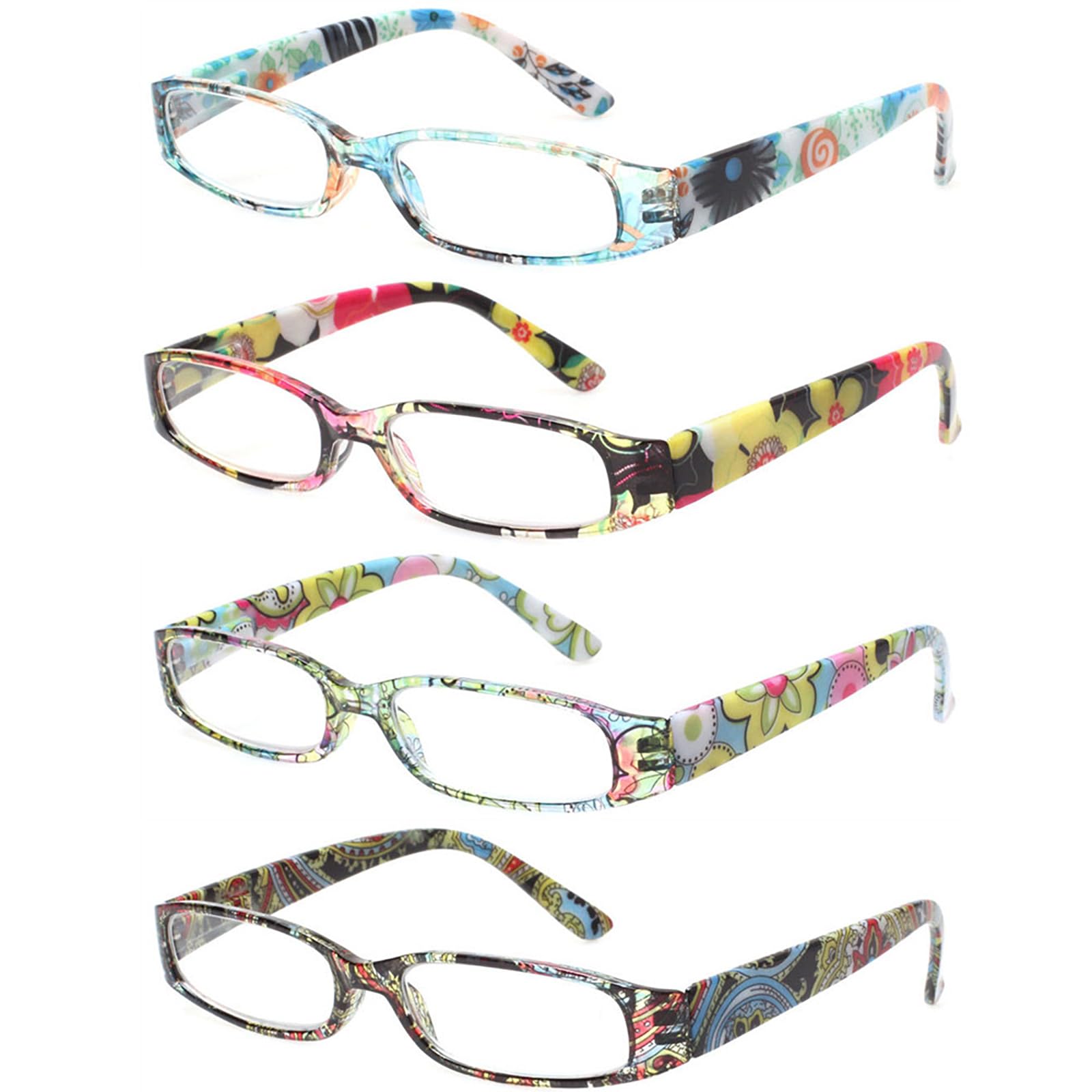 Kerecsen four-pack reading glasses in multiple colors for easy style matching.