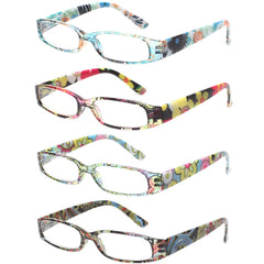 Kerecsen four-pack reading glasses in multiple colors for easy style matching.