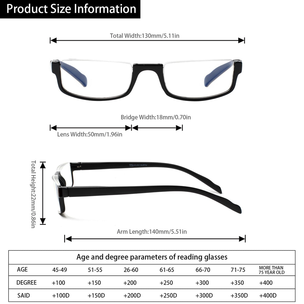 Kerecsen black half-frame glasses side profile with spring hinges for flexible wear