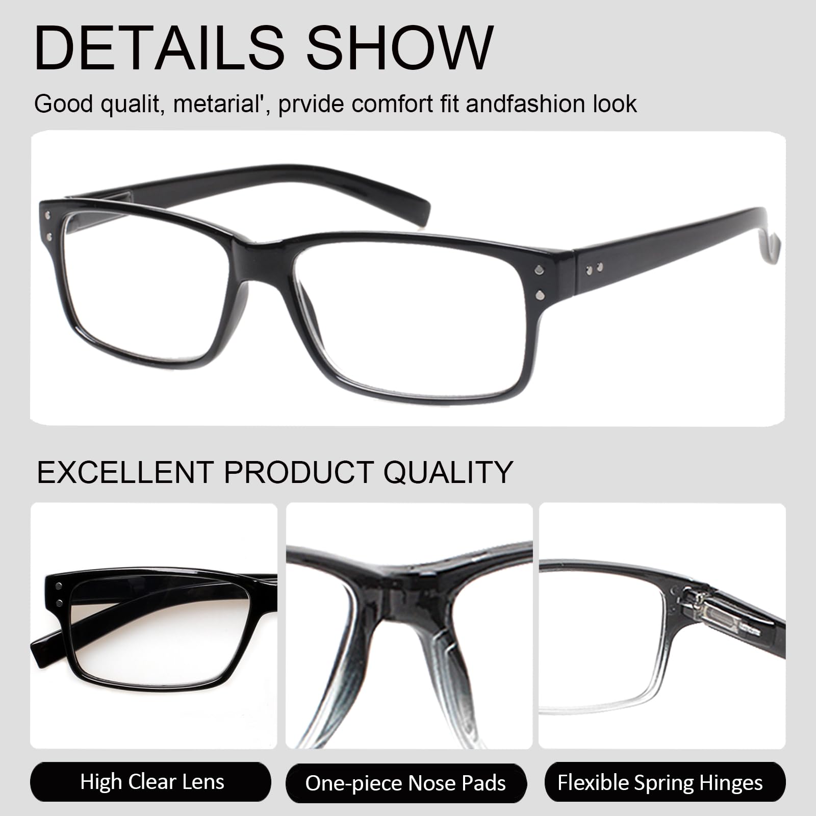 Kerecsen reading glasses with 2.50 diopter lenses for close work.