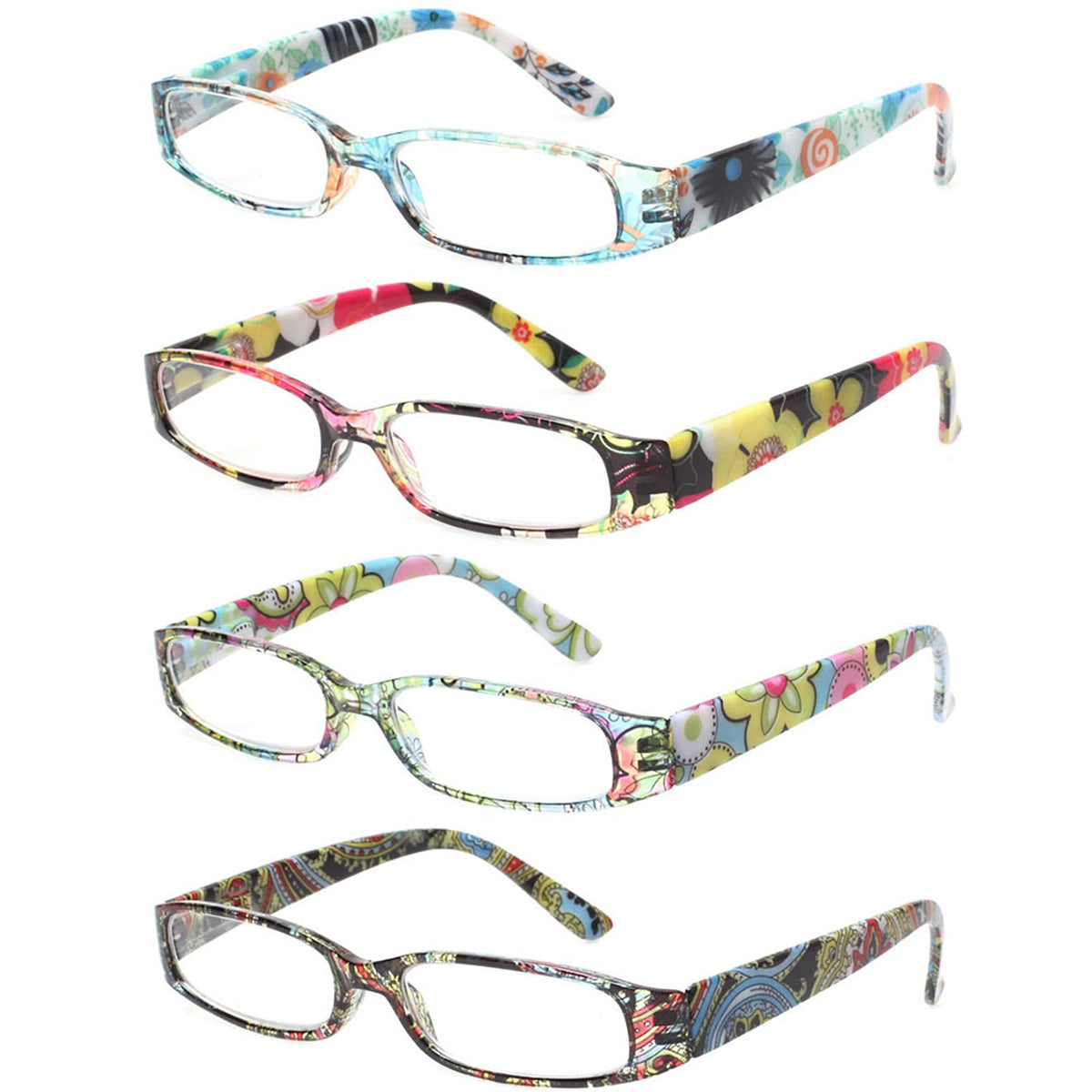 Kerecsen four-pack reading glasses in colors for versatile styling.