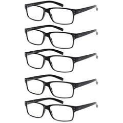 Kerecsen reading glasses with five black rectangle frames for near-vision tasks.