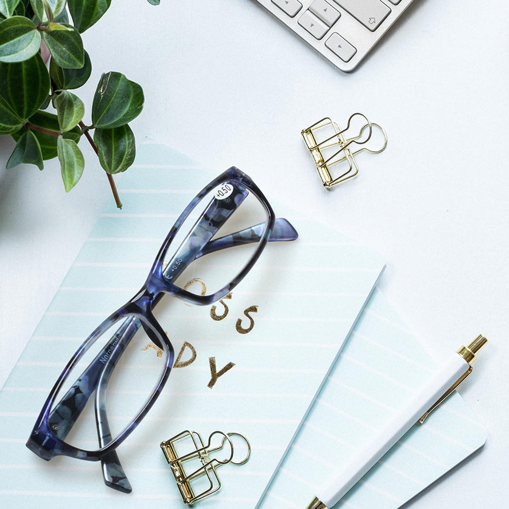 Kerecsen pattern print eyewear brings a fresh look to home office reading.