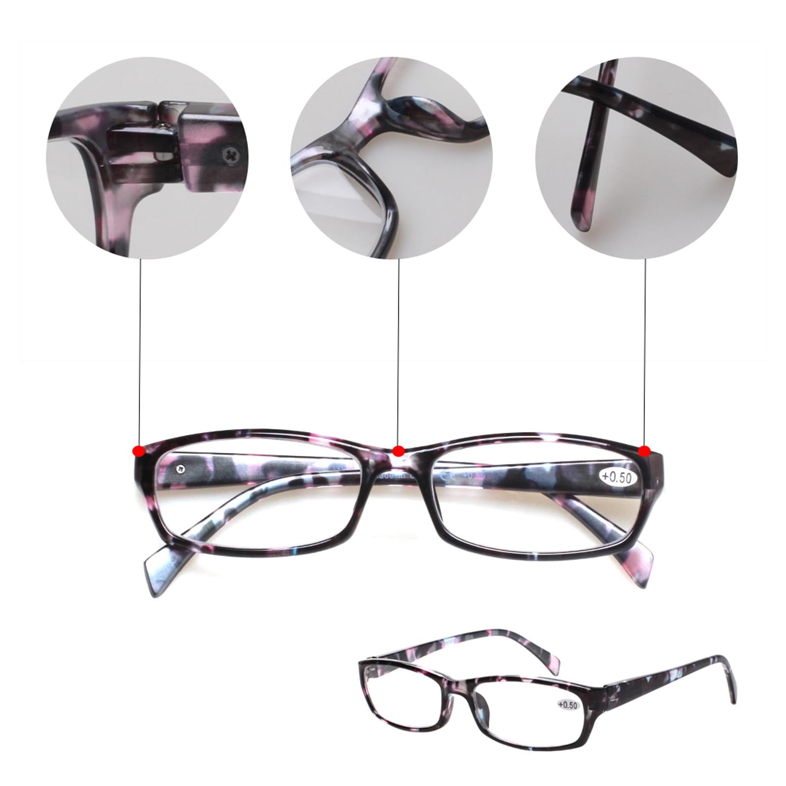 Pattern-print frames in mix colors for versatile women's fashion.