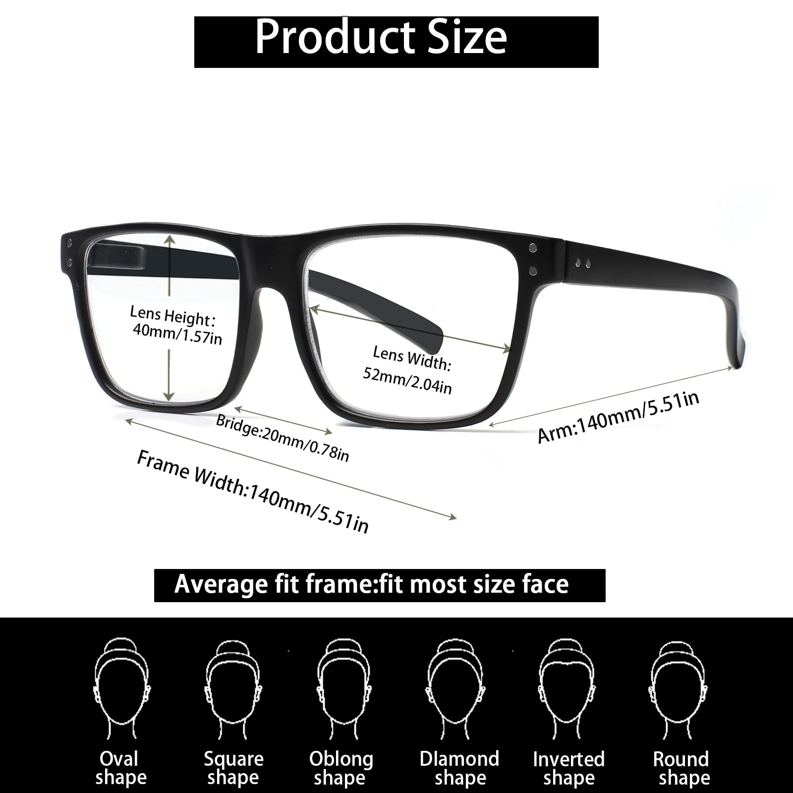Kerecsen square large-frame glasses offer comfortable wear for bigger head sizes.
