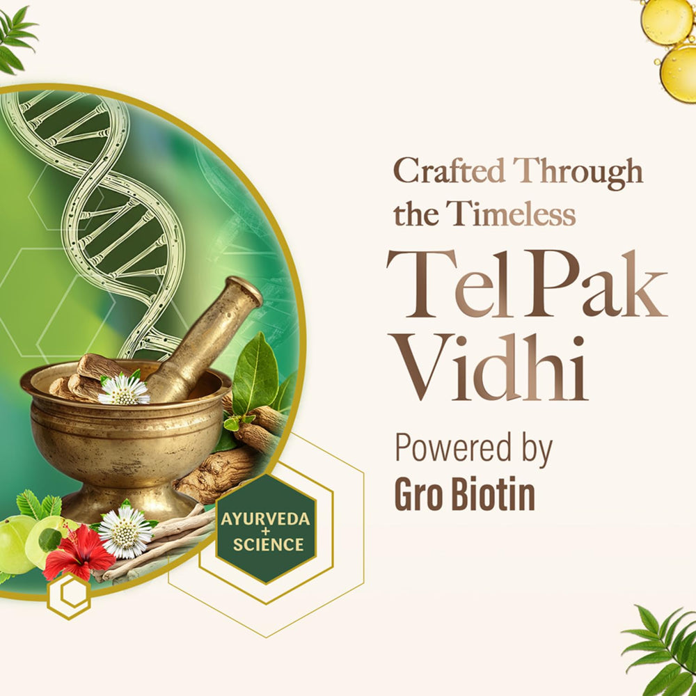 Kesh King Ayurvedic herbs illustration shows 21-herb blend for balanced scalp care.