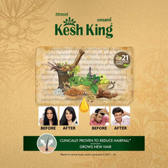KESH KING hair oil label close-up highlighting herbal ingredients.