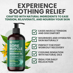 KESMEDIK Sore Muscle Massage Oil eucalyptus bottle delivers refreshing cooling sensation.