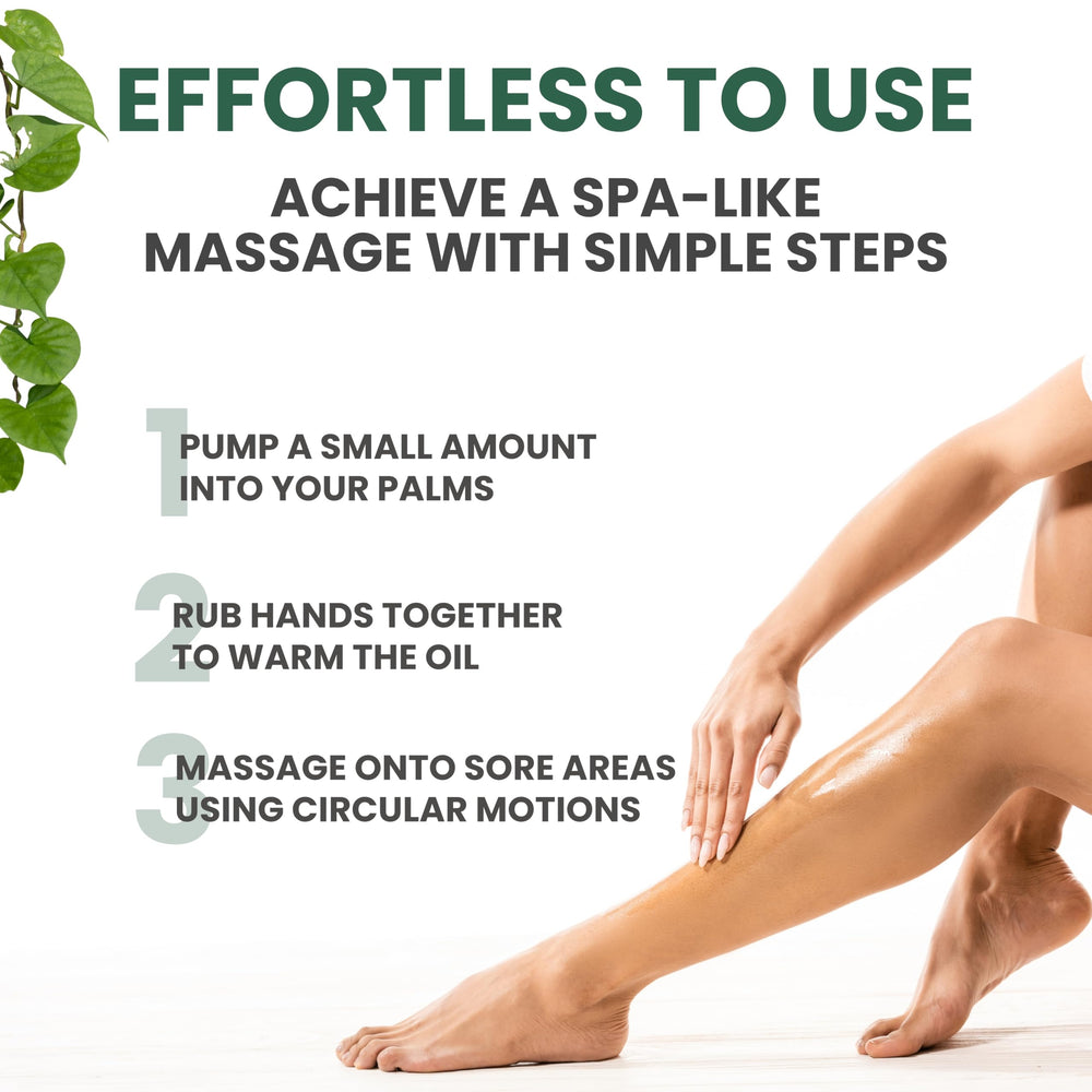 KESMEDIK Sore Muscle Massage Oil hand application for smooth spreading.