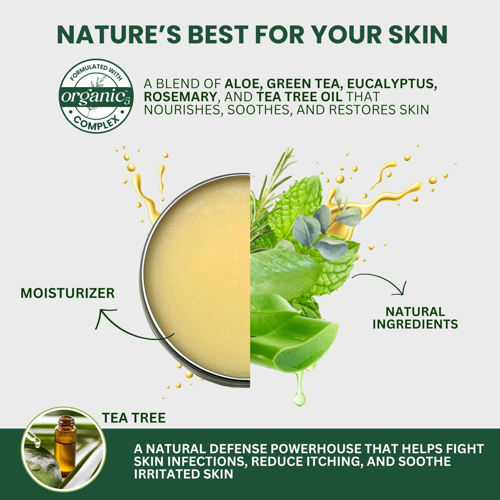Ingredients of KESMEDIK Balm highlight tea tree oil and aloe benefits.