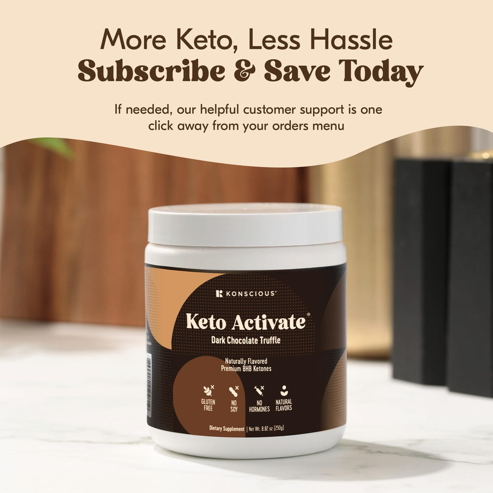 Keto Activate chocolate flavor powder illustrated as a healthy snack alternative.
