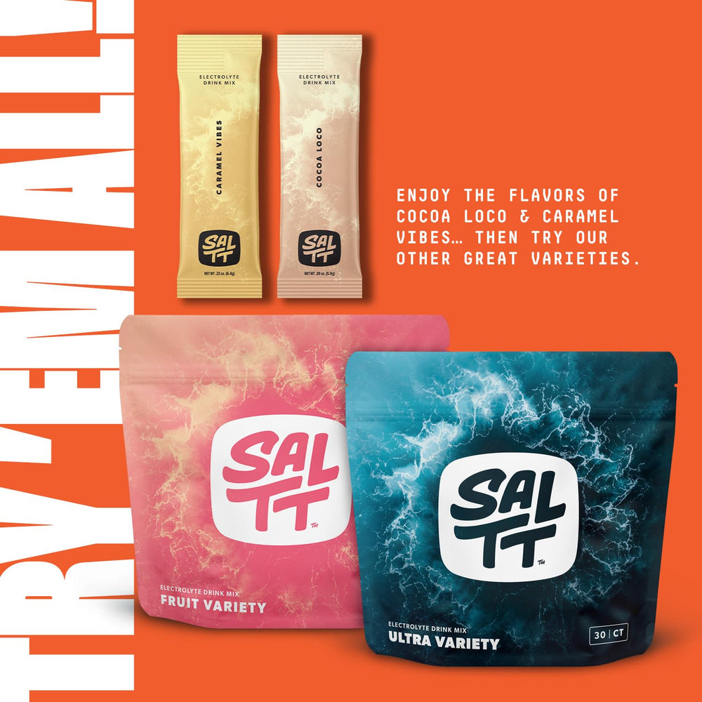 Keto Chow SALTT packets illustrate electrolyte balance for sustained energy.